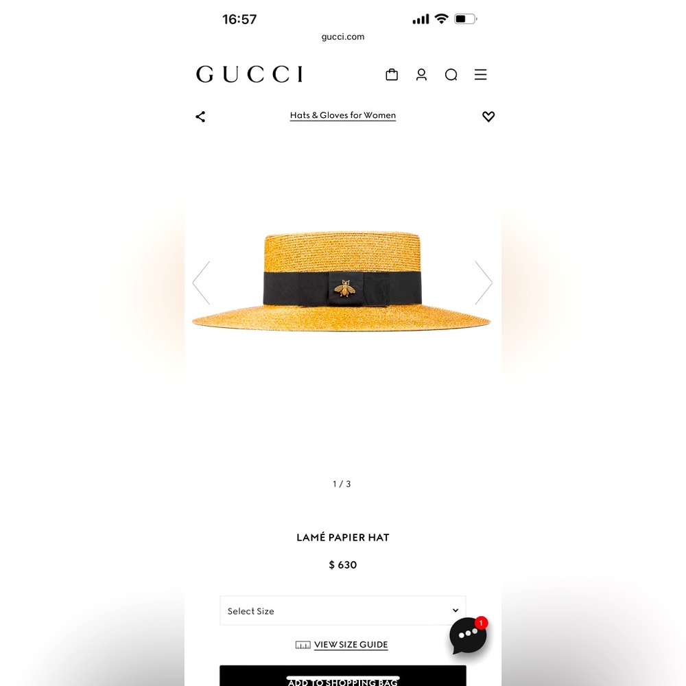 Gucci LAMÉ PAPIER HAT in size L.